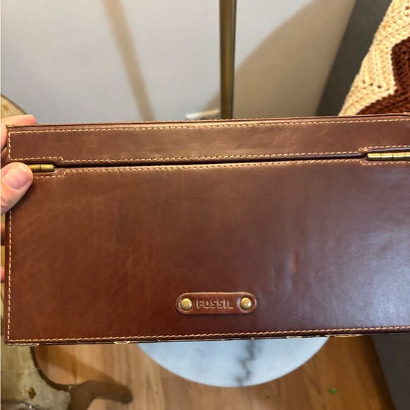 FOSSIL 10 Piece Watch Box Leather Brown w/ Storage Pull Out Drawer - Picture 9 of 9